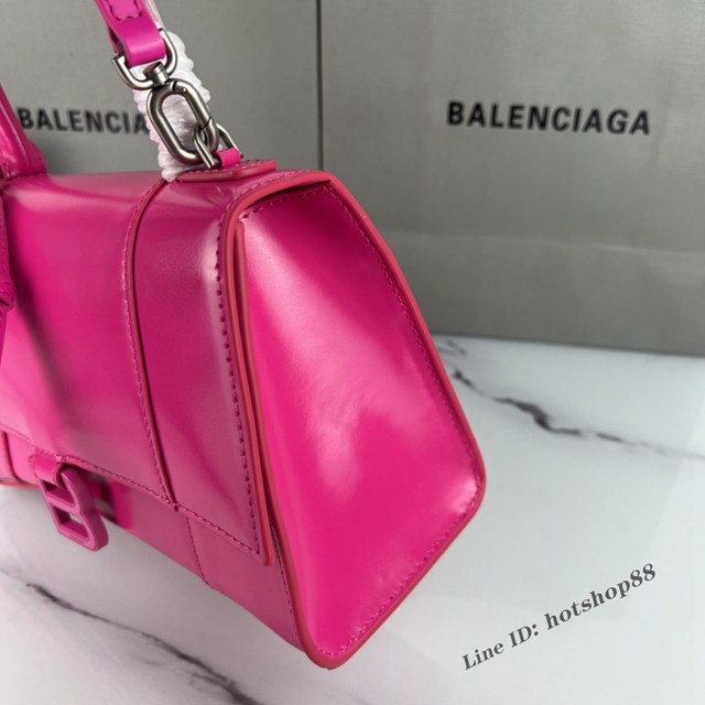 Balenciaga專櫃爆款玫紅平紋手提女包 巴黎世家原廠S號Hourglass沙漏包 款號：8895 fyj1195